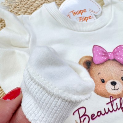 Conj. Blusa Moletom I'm So Beautiful e Calça Ursinhas - Off White Bordo